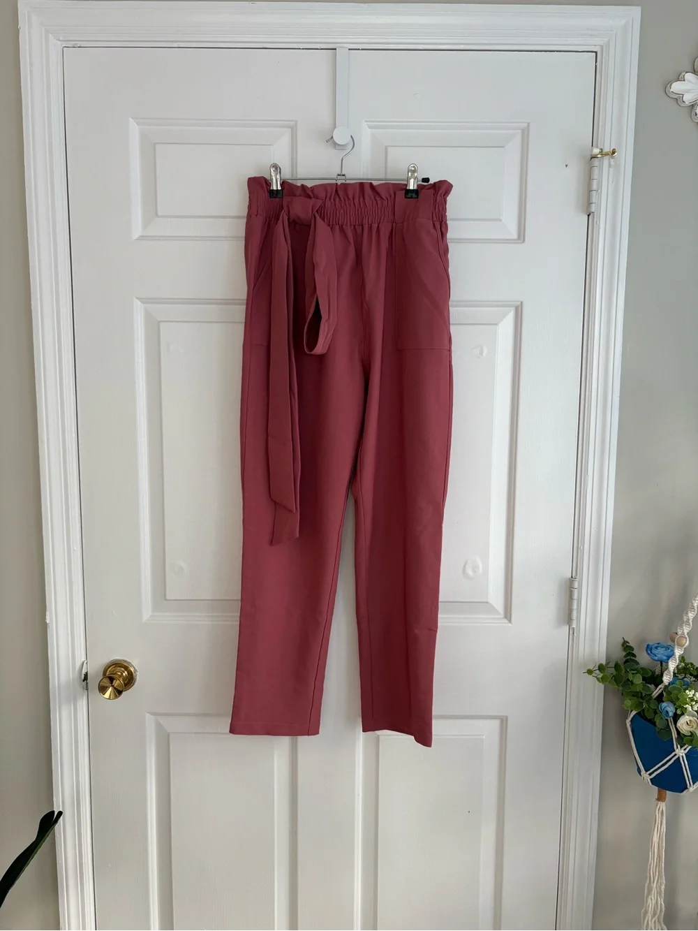 Grace Karin Mauve Paperbag Waist Ankle Pants